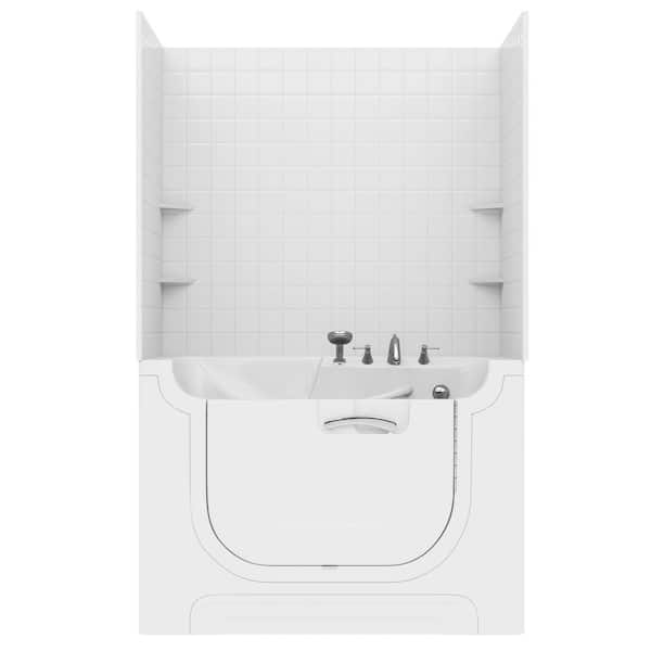 Nova Heated Series 30 in. x 60 in. Right Drain Air Jetted Bathtub in White with 4 in. Tile Shower Wall Kit