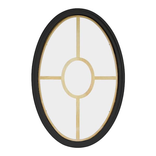36 in. x 60 in. Oval Bronze 6-9/16 in. Jamb 5-Lite Grille Geometric Aluminum Clad Wood Window
