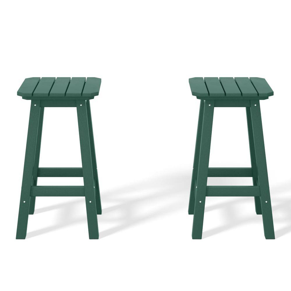 Laguna 24 in. Set of 2 HDPE Plastic All Weather Square Seat Backless Counter Height Outdoor Bar Stool in Dark Green price history on PriceWatchPro