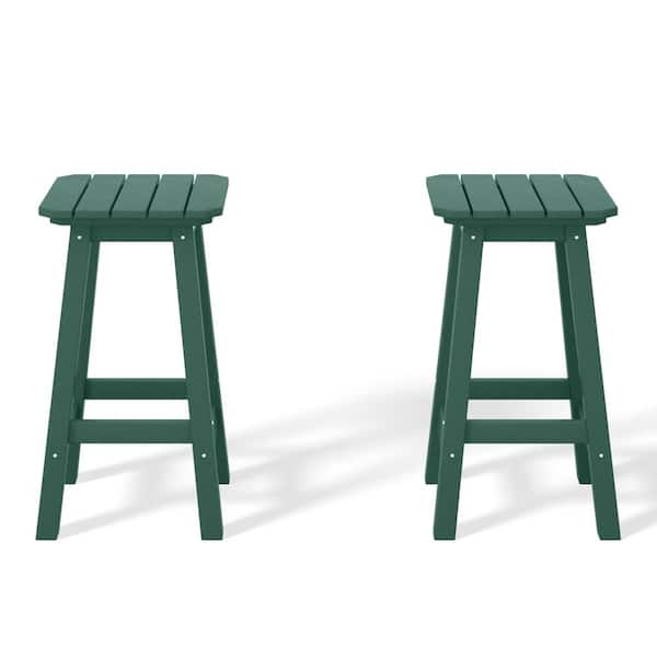 WESTIN OUTDOOR Laguna 24 in. Set of 2 HDPE Plastic All Weather Square Seat Backless Counter Height Outdoor Bar Stool in Dark Green