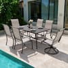 Nuu Garden Gray 7-Piece Textilene and Metal Rectangle Outdoor Dining Set with Umbrella Hole, Stationary and Swivel Chairs SID106FS-T103GR