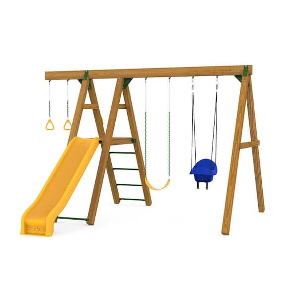 PlayStar Inc Mesa Plus III Wooden Outdoor Playset with swings and slide