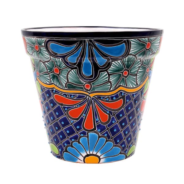 Ravenna Pottery Talavera 10 in. Blue Ceramic Vase Planter
