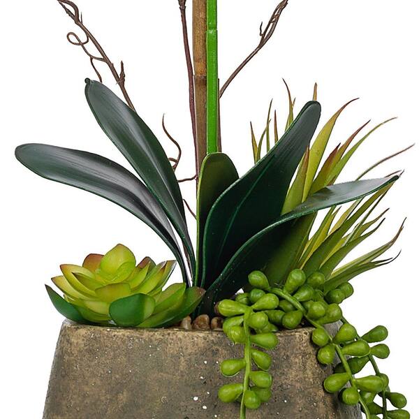 Vanity Art 23. 23 in. H Artificial Phalaenopsis Orchid Floral Arrangement in Decorative Cement in Pot