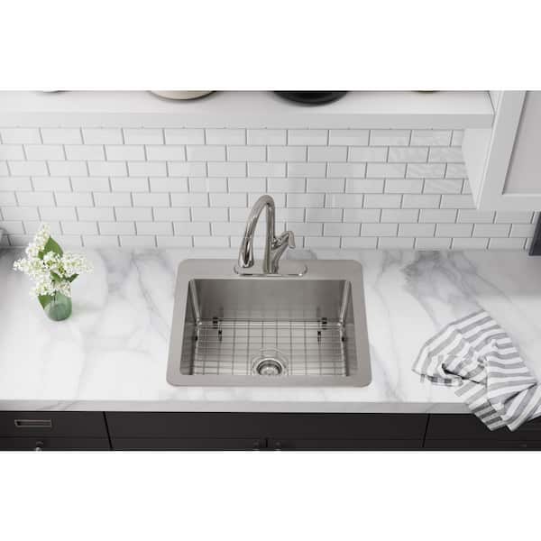 Avenue 25 in. Drop-In/Undermount Single Bowl 18-Gauge Stainless Steel Kitchen Sink w/ Accessories