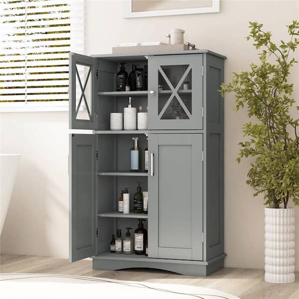 23.5 in.W x 12 in.D x 42.5 in.H Grey MDF Freestanding Linen Cabinet