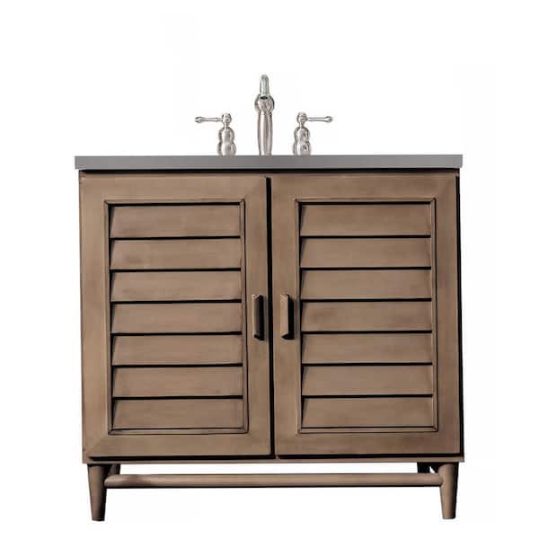 James Martin Vanities Portland 36 in. W x 23.5 in. D x 34.3 in.H Single Bath Vanity in Whitewashed Walnut with Quartz Top in Grey Expo
