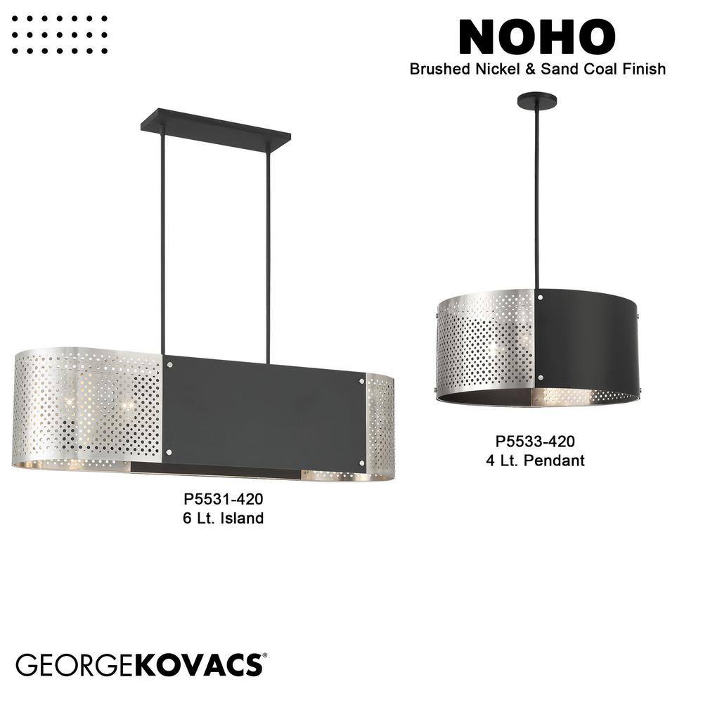 Noho 4-Light Brushed Nickel Drum Pendant with Sand Coal Accents