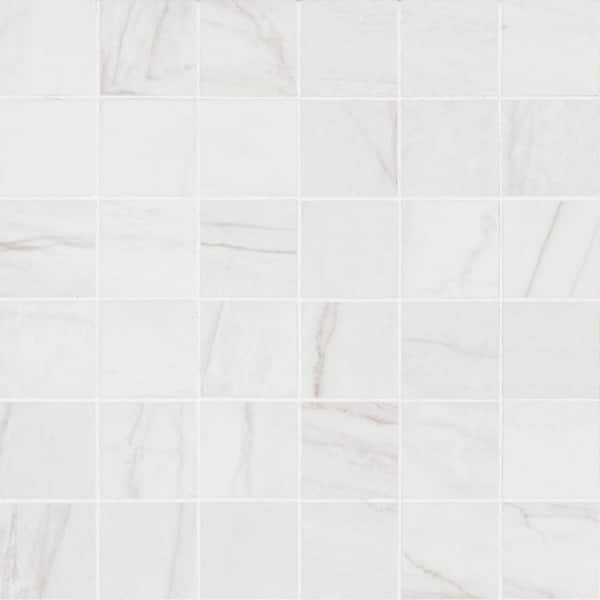 Kaya Zermatta Blanca 12 in. x 12 in. Matte Porcelain Mesh-Mounted Mosaic Floor and Wall Tile (10.89 sq. ft. /Case)
