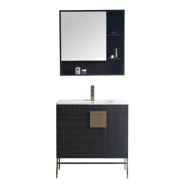 Unbranded Kuro 40 in. W x 18 in. D x 33 in. H Single Sink Bath Vanity in White with White Ceramic Top and Mirror