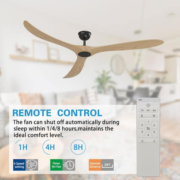 FUFU&GAGA 72 in. Natural Brown Wood Ceiling Fan with 6-Speed