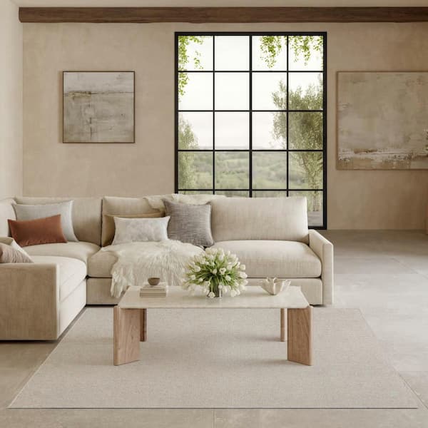 Textured Home Ivory Beige 5 ft. x 5 ft. All-over design Contemporary Area Rug