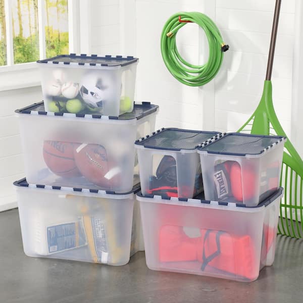 HDX 4 Gal. Clear Storage Bin with Blue Flip Top 17200552
