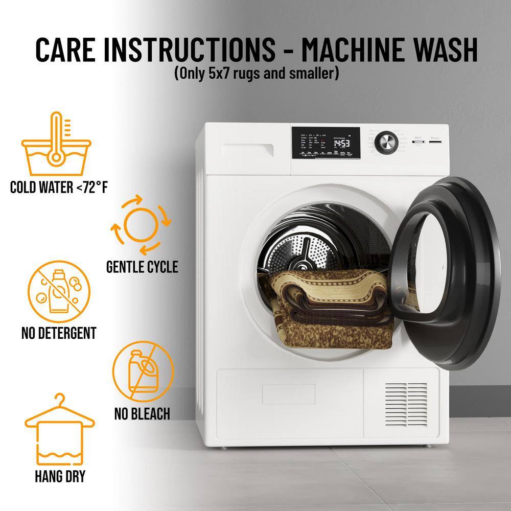 Machine Washable Non-Slip Brown and Beige Synthetic Area Rug