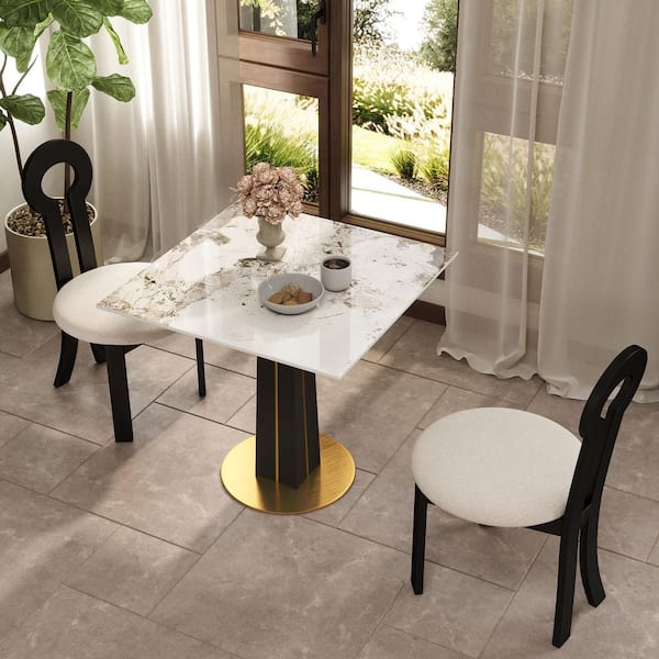 33 in. Modern Square Pandora Sintered Stone Tabletop Dining Table with Solid Wood Pedestal (Seat 2)