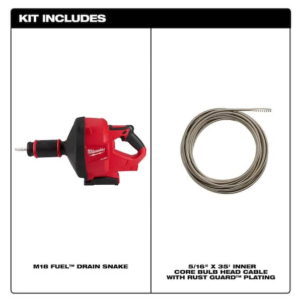 Milwaukee 2772A-21 M18 Fuel Drain Snake /w Cable Drive Kit