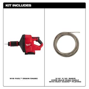M18 FUEL 18V Lithium-Ion Cordless Drain Cleaning Snake Auger w/ 5/16 in. Cable Drive Kit w/ 1/4 in x 50 ft. Cable