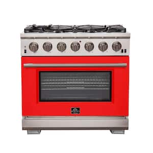Capriasca 36 in. 5.36 cu. ft. Gas Range with 6 Gas Burners Oven in Stainless Steel with Red Door