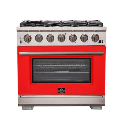 Capriasca 36 in. 5.36 cu. ft. Gas Range with 6 Gas Burners Oven in Stainless Steel with Red Door