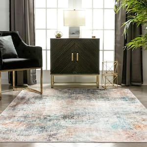 Lotus Amesti Light Blue Contemporary Distressed Abstract 5 ft. 3 in. x 7 ft. 3 in. Machine Washable Area Rug