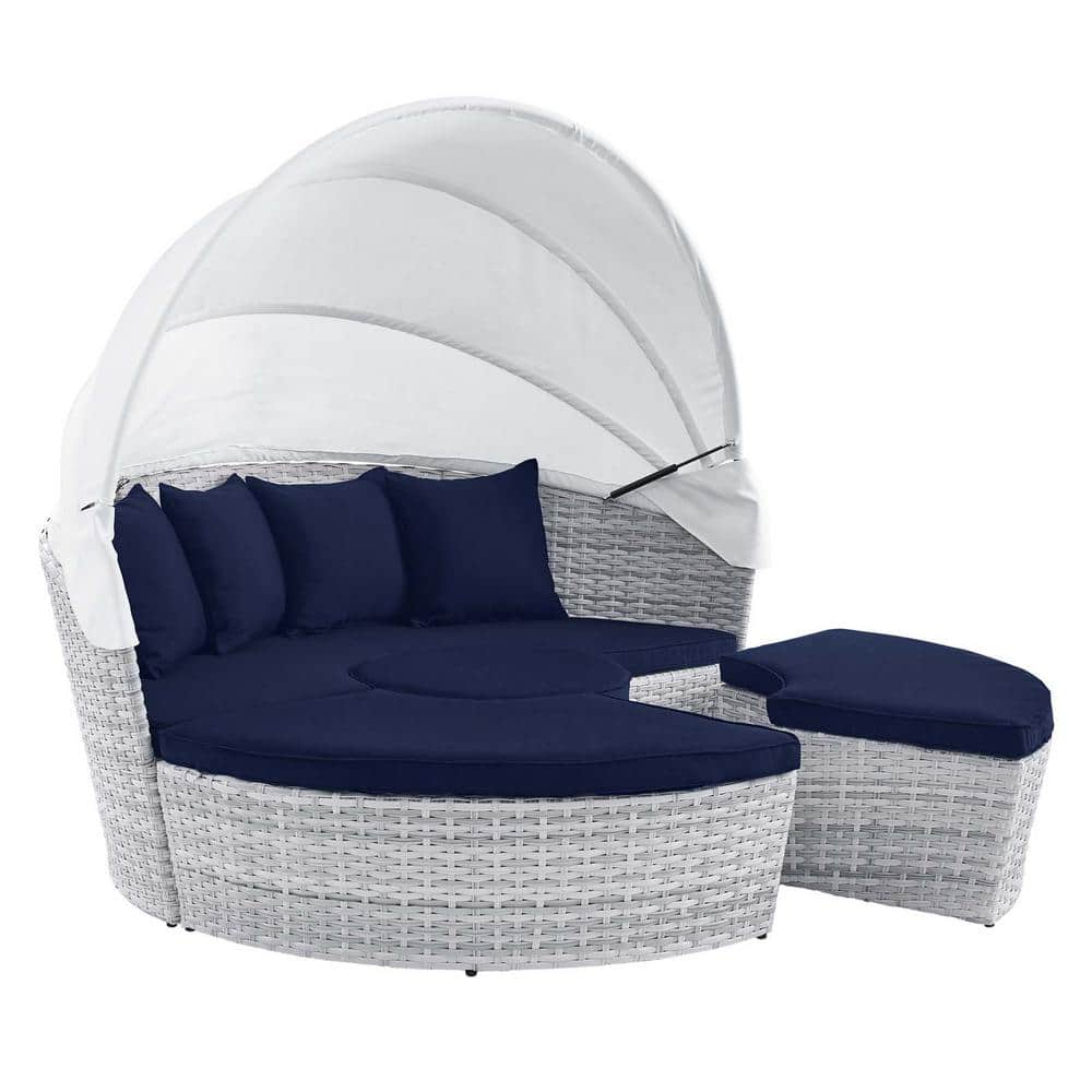 MODWAY Scottsdale 4-Piece Wicker Outdoor Daybed With Sunbrella Navy ...