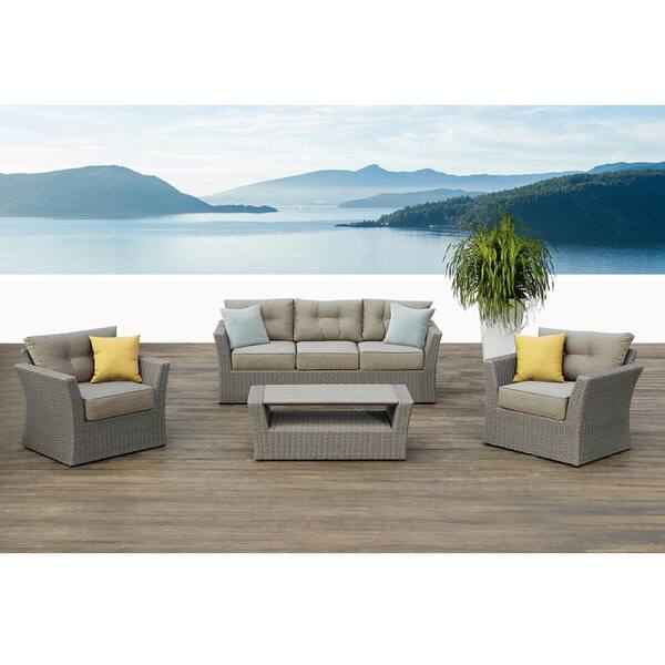 OVE Decors Isabella Gray 4-Piece Aluminum Patio Conversation Set with Green and Yellow Cushions
