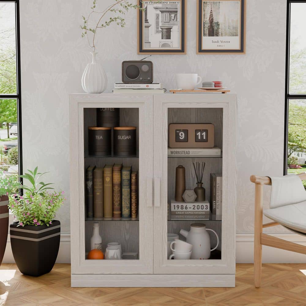 Lirago Solid Wood White 36 in. H Storage Cabinet with Adjustable