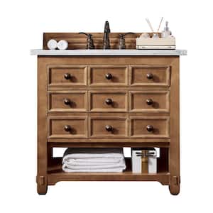Malibu 36 in. Single Bath Vanity in Honey Alder with Solid Surface Vanity Top in Arctic Fall with White Basin