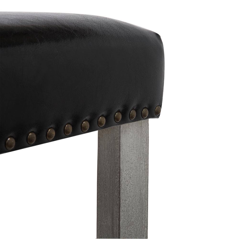 Antique Gray-Black Leather Saddle Seat 24" Bar Stool