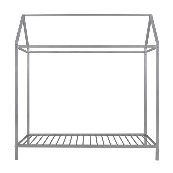URTR Modern Sliver Twin Size House Bed, Frame Metal Platform Bed with Roof, Kids Bed, Adjustable, No Box Spring Need