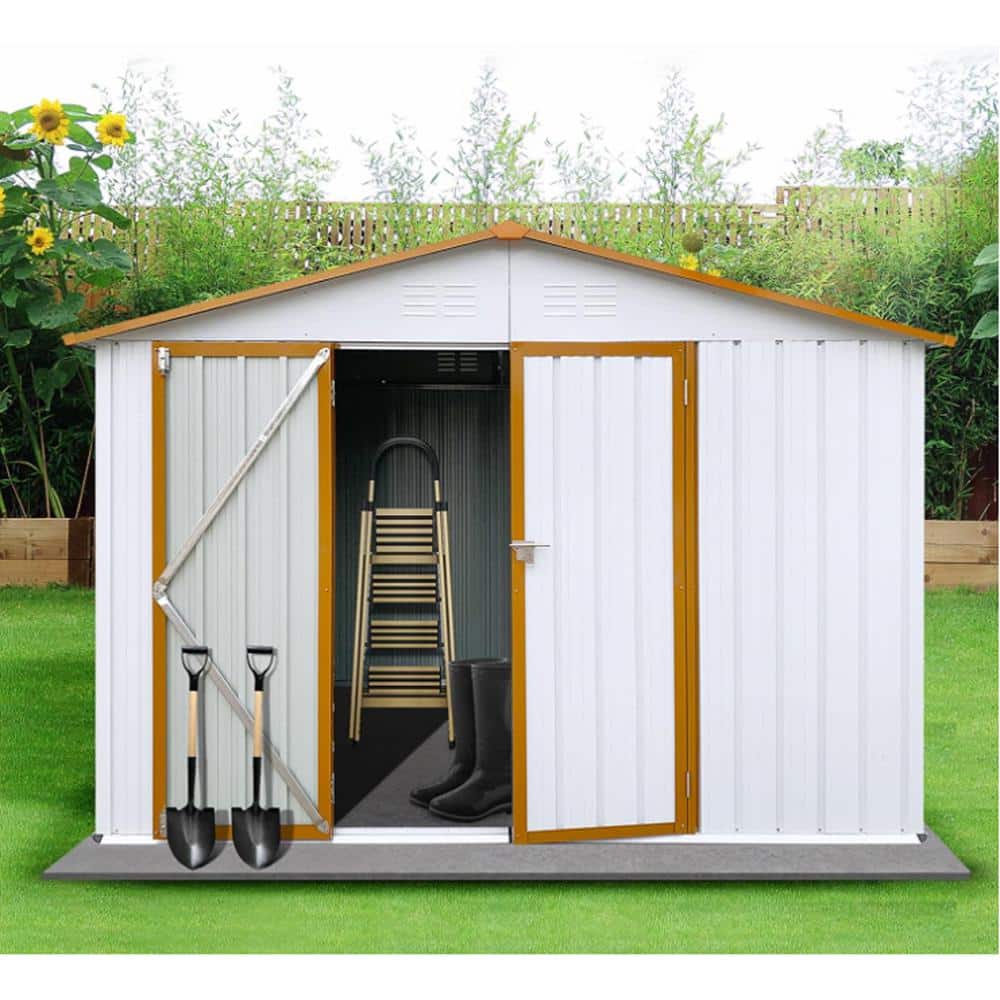 6 ft. x 8 ft. Outdoor Metal Storage Sheds with Double Door, White Plus Yell