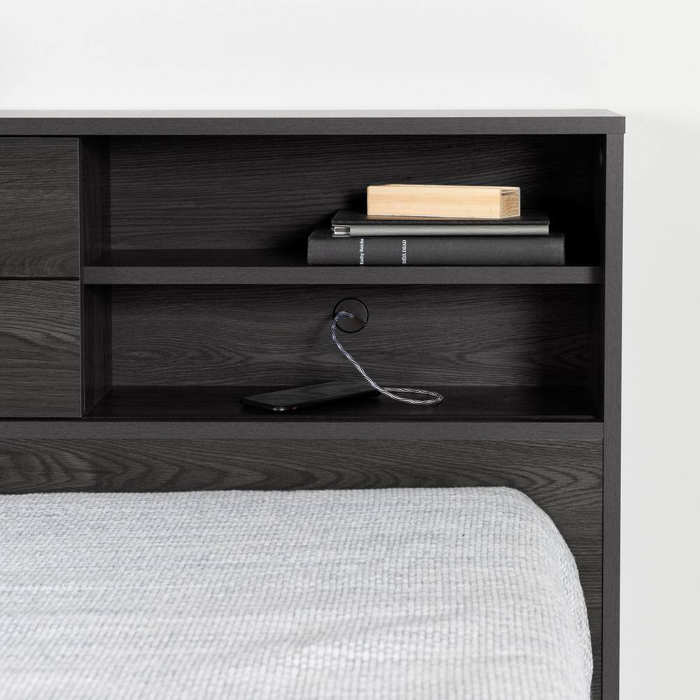 Gray Oak Twin Wood Headboard with Storage