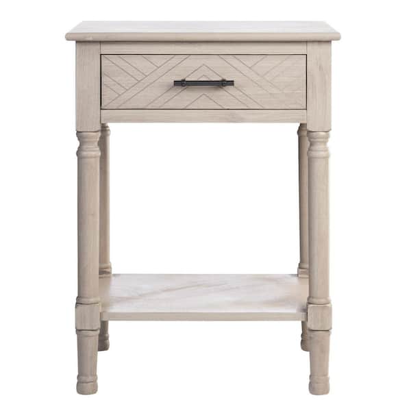 SAFAVIEH Peyton 19 in. Beige Rectangle Wood Storage End Table