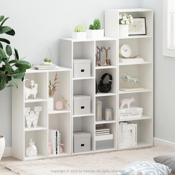 Furinno Tropika 31.5 in. White Faux Wood 5-shelf Standard Bookcase with Storage