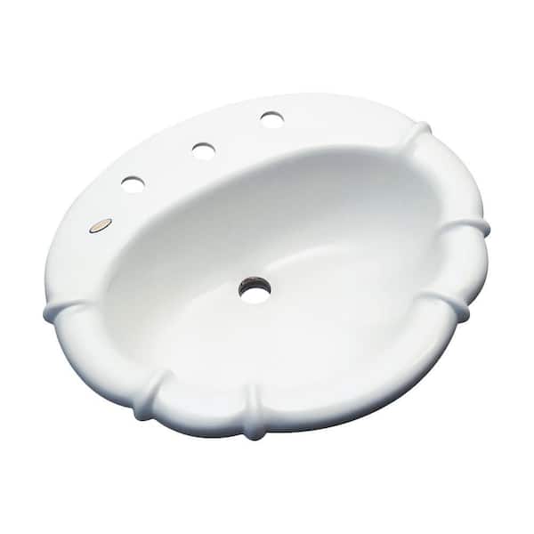 Thermocast Magnolia Drop-In Bathroom Sink with Faucet Holes in White