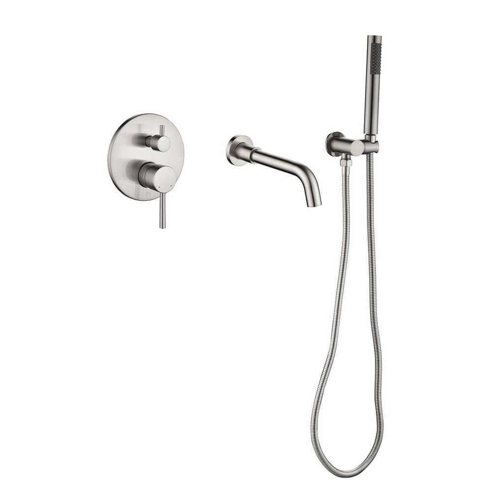 Solid Brass Single-Handle Wall Mount Roman Tub Faucet with Swivel Spout, Hand Shower, Rough-in Valve in Brushed Nickel price history on PriceWatchPro