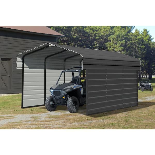 10 ft. W x 15 ft. D x 7 ft. H Charcoal Galvanized Steel Carport with 2-Side Wall Kits