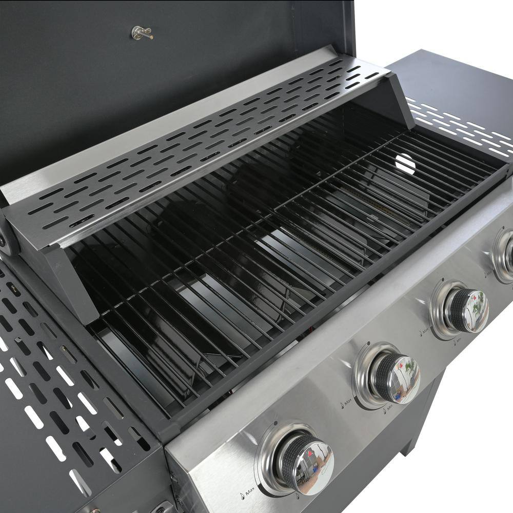 Black Stainless Steel 4-Burner Propane Gas Grill with Side Burner