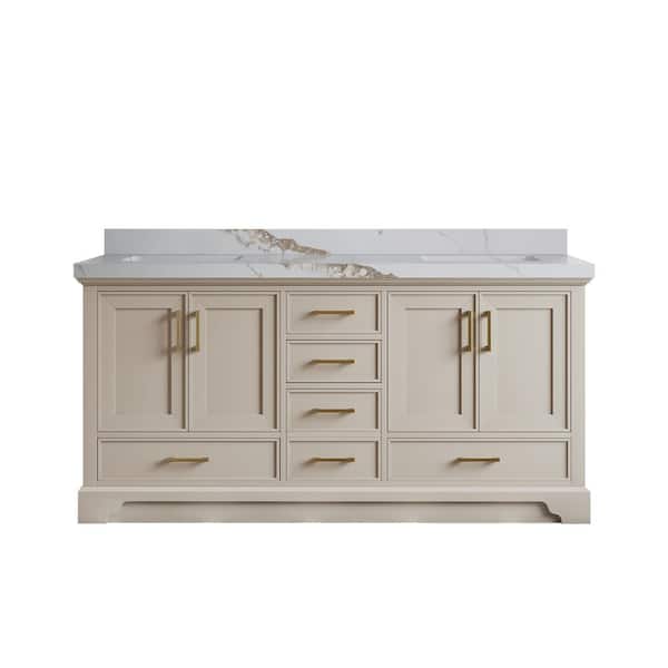Willow Collections Charlotte 72 in. Double Sink Freestanding Black Top Bath Vanity with Calacatta Gold Qt. Top Unassembled
