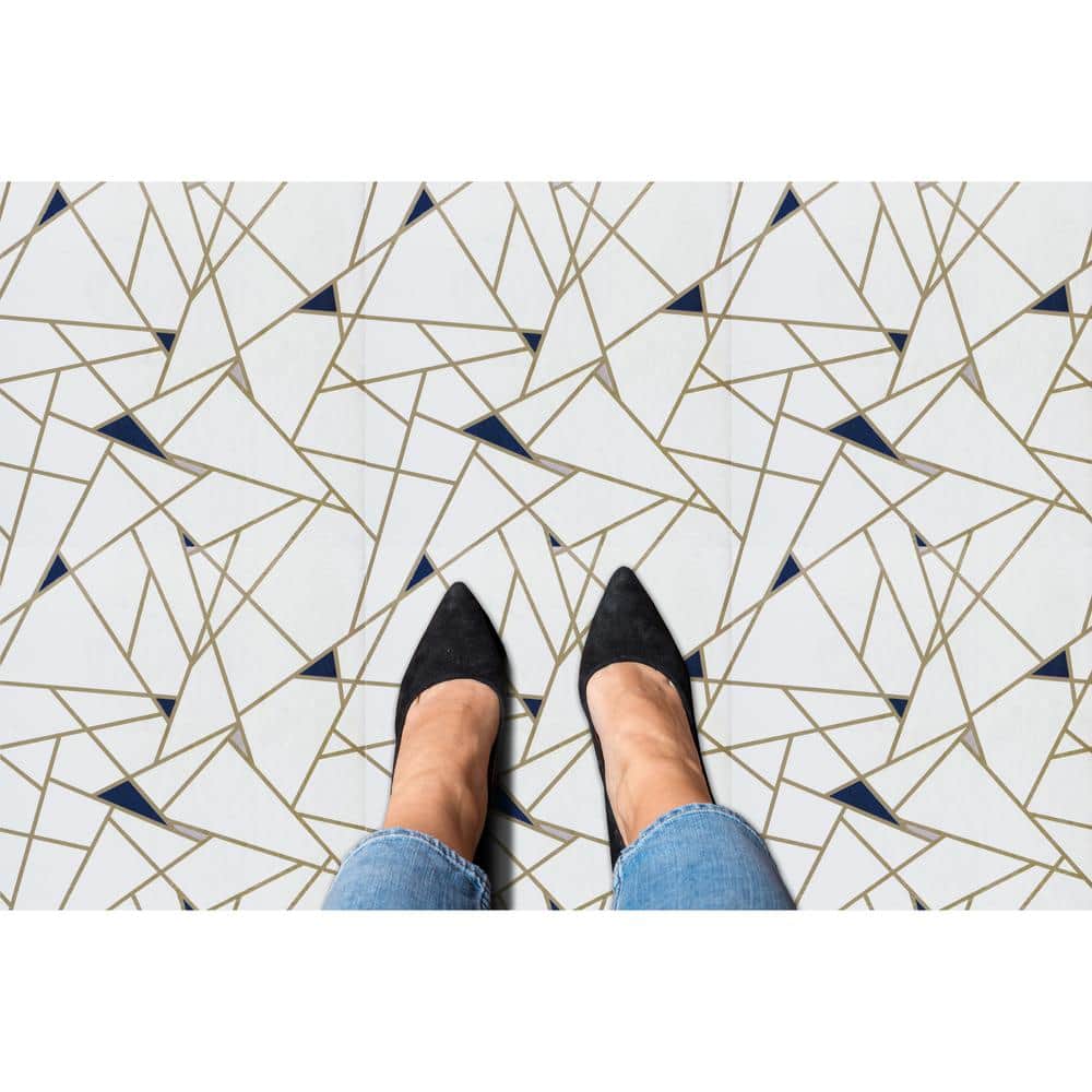 Edge Pattern Blue and Cream 12-Inch Vinyl Floor Tiles
