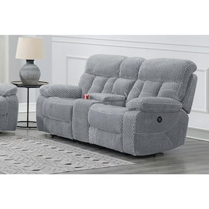 New Classic Furniture Bravo 78 in. Stone Polyester Fabric 2-Seater Loveseat with Power Footrest