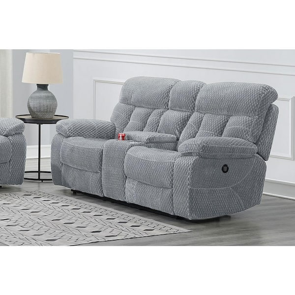 NEW CLASSIC HOME FURNISHINGS New Classic Furniture Bravo 78 in. Stone Polyester Fabric 2-Seater Loveseat with Power Footrest