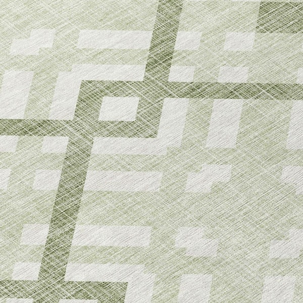 Artichoke Green, Olive Green 8 x 10 ft. Woven Geometric Polyester Round Indoor / Outdoor Area Rug