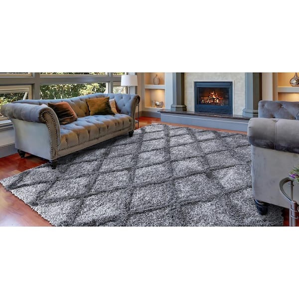 Valencia 5 ft. x 7 ft. Gray Trellis Shag Area Rug
