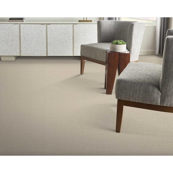 Sand Harbor Ivory/Plains Beige 12 ft. 27 oz. Wool Loop Installed Carpet