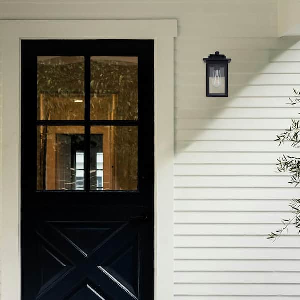 Rock Creek 10.25 in. Black Finish Indoor/Outdoor Hardwire Wall Lantern Sconce with No Bulbs Included