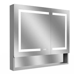 36 in. W x 32 in. H Rectangular Silver Aluminum Recessed/Surface Mount Medicine Cabinet with Mirror LED and Shelves