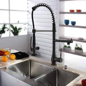 Single-Handle No Sensor Gooseneck Pull-Down Sprayer Kitchen Faucet with Dual-Function in Matte Black