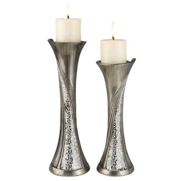 ORE International 14 in. and 16 in. H Silver Decorative Candle Holder Set