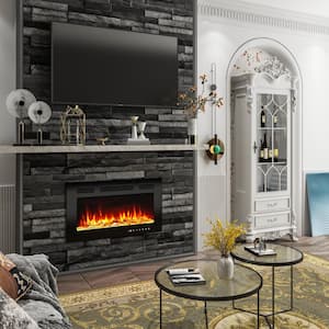 30 in. 400 sq. ft. Wall-Mount/Recessed LED Electric Fireplace Insert with Remote Control, Adjustable Heating